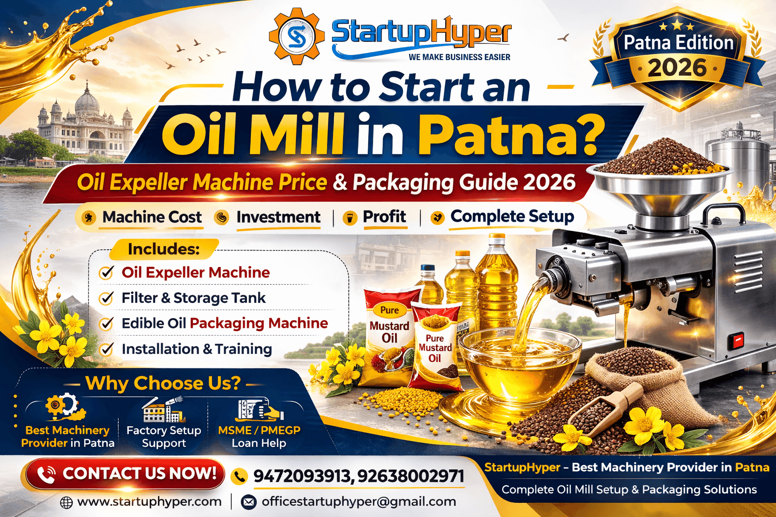 Oil Mill Setup in Patna – Machine Price Guide 2026-Startuphyper 